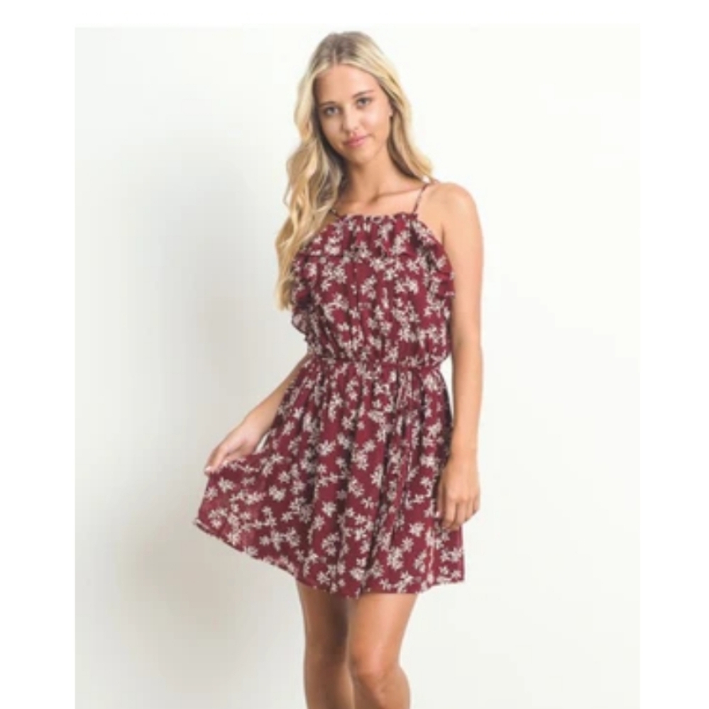 Hommage Wine Red Babydoll Cottagecore Floral Ruffles Layers Coquette Fairycore